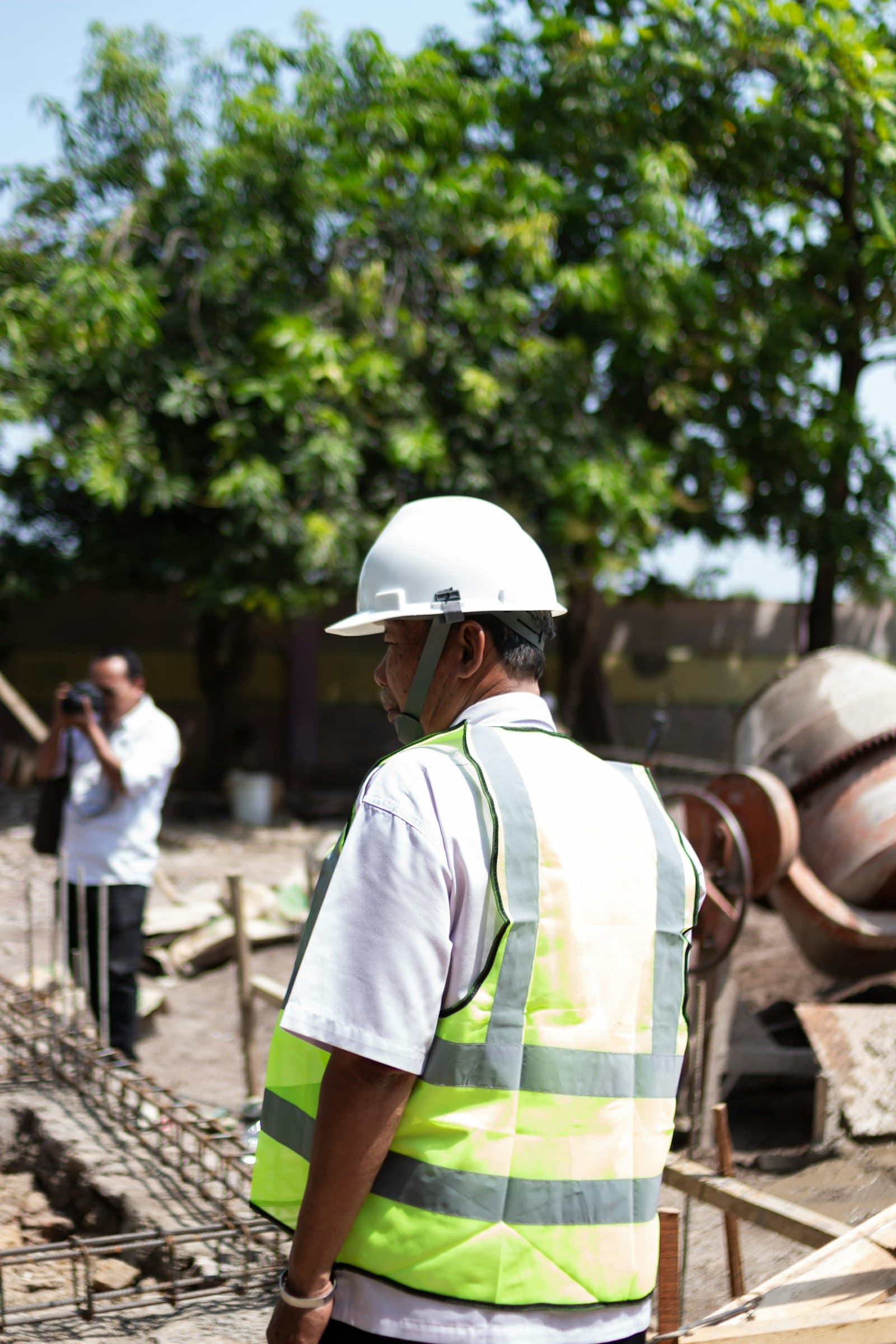 Construction worker on site in safety gear